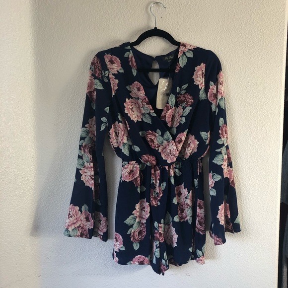 Lily Rose Pants - Lily Rose romper blue floral long sleeve wedding guest night out baby shower